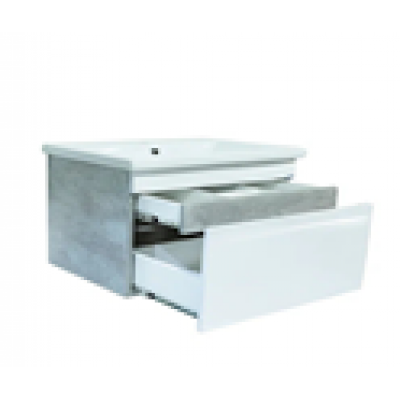 50 Орион Бетон тумба фасад Белый лак 50х50 подвесная 5931 потайной ящик БЕЗ УМЫВАЛЬНИКА