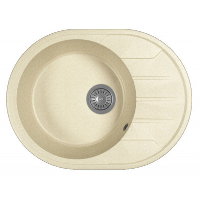 Мойка камень 620х470х197 овал крыло Латте Лиана 620 с сифоном Флорентина