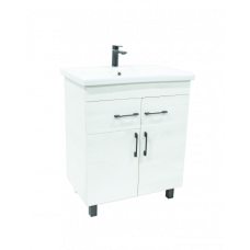 70 Дей белая тумба 70х45х85 БЕЗ УМЫВАЛЬНИКА две дверки+два выдвижных ящика