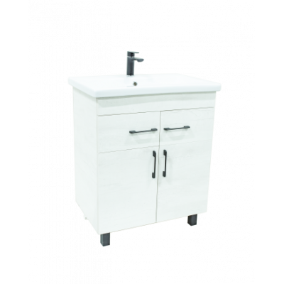 70 Дей белая тумба 70х45х85 БЕЗ УМЫВАЛЬНИКА две дверки+два выдвижных ящика