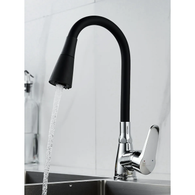 Смеситель кухня шар. гибкий гусак черный Батфор 2622 СВ хром ручка
