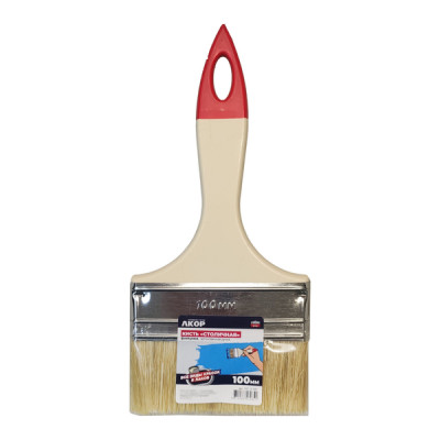 Кисть плоская 100мм 4" пласт. ручка натуральная щетина Столичная Акор
