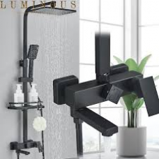 Стойка душа черный профиль квадрат АкваСити (душевая система с тропическим душем)