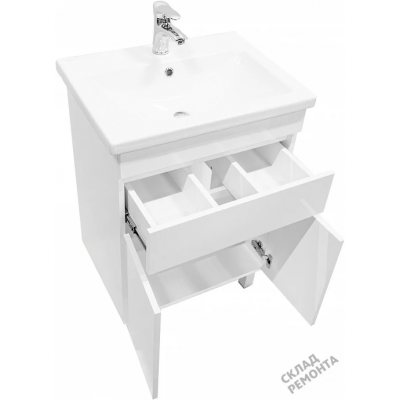 60 Смарт 1 Белая тумба 60х85 БЕЗ УМЫВАЛЬНИКА один ящик+ две дверки