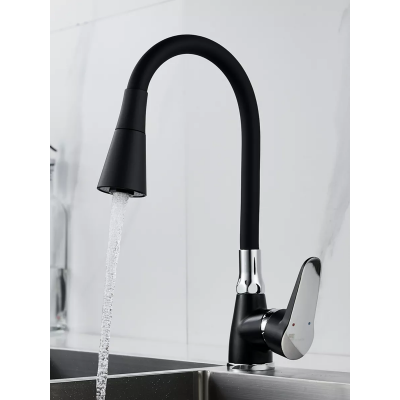 Смеситель кухня шар. гибкий гусак черный Батфор 2622 В черная ручка