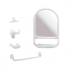 Зеркало в пластик рамке с набором для ванной белый Аква №5 м5555