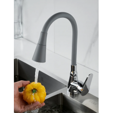 Смеситель кухня шар. гибкий гусак серый Батфор 2622 СN