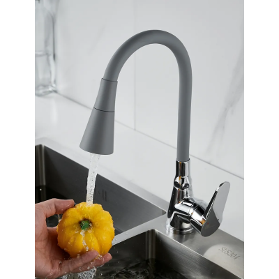 Смеситель кухня шар. гибкий гусак серый Батфор 2622 СN