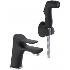 Смеситель умывальника шар. Потато P12292BL черный с гигиеническим душем и шлангом