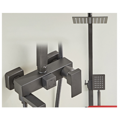Стойка душа графит профиль квадрат АкваСити (душевая система с тропическим душем)
